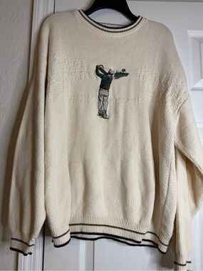 Grand Slam Cream Crewneck Sweater with Embroidered Golfer